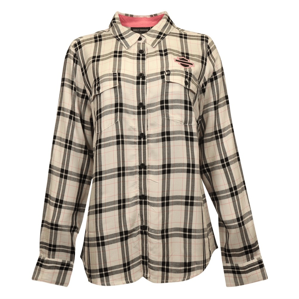 NWT Harley Davidson BRANDED WOMEN'S SHIRT BLACK WHITE PINK PLAID 💝